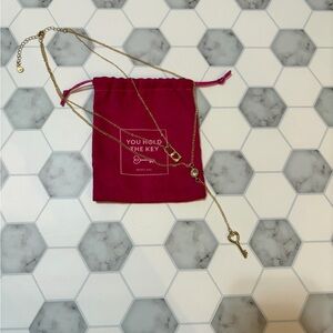 Gold Key Necklace with Pink Pouch